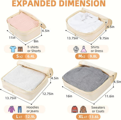 4 Set/6 Set/8 Set Compression Packing Cubes Travel Accessories Expandable Packing Organizers (Square Mesh, 06-Beige) - Colors B