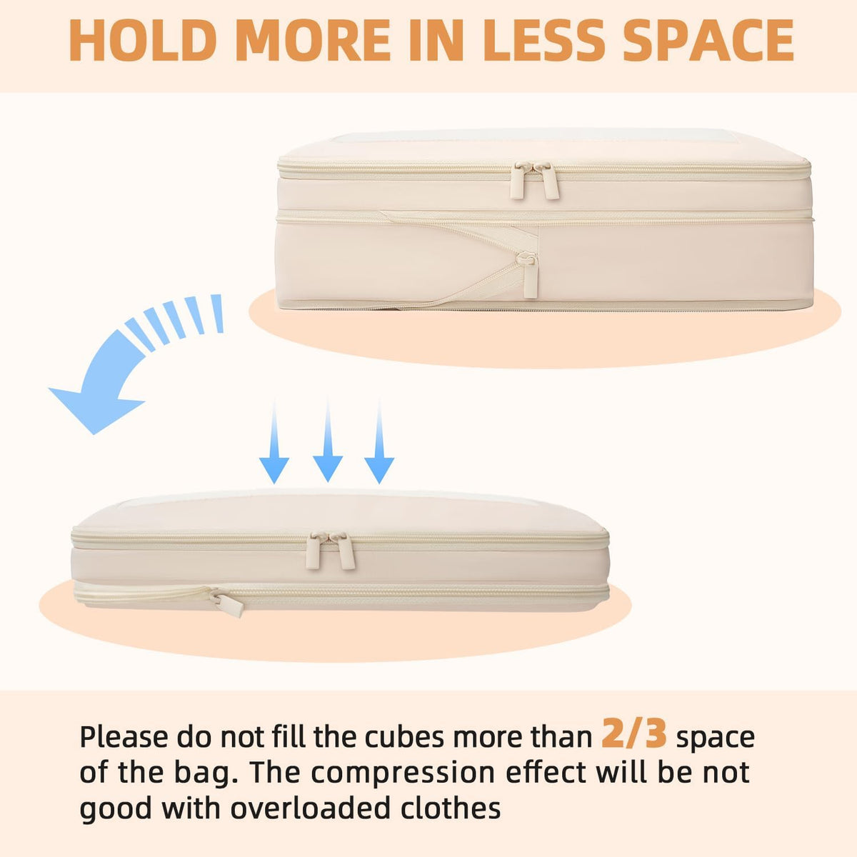 4 Set/6 Set/8 Set Compression Packing Cubes Travel Accessories Expandable Packing Organizers (Square Mesh, 06-Beige) - Colors B