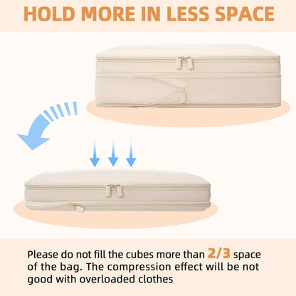 4 Set/6 Set/8 Set Compression Packing Cubes Travel Accessories Expandable Packing Organizers (Square Mesh, 06-Beige) - Colors B