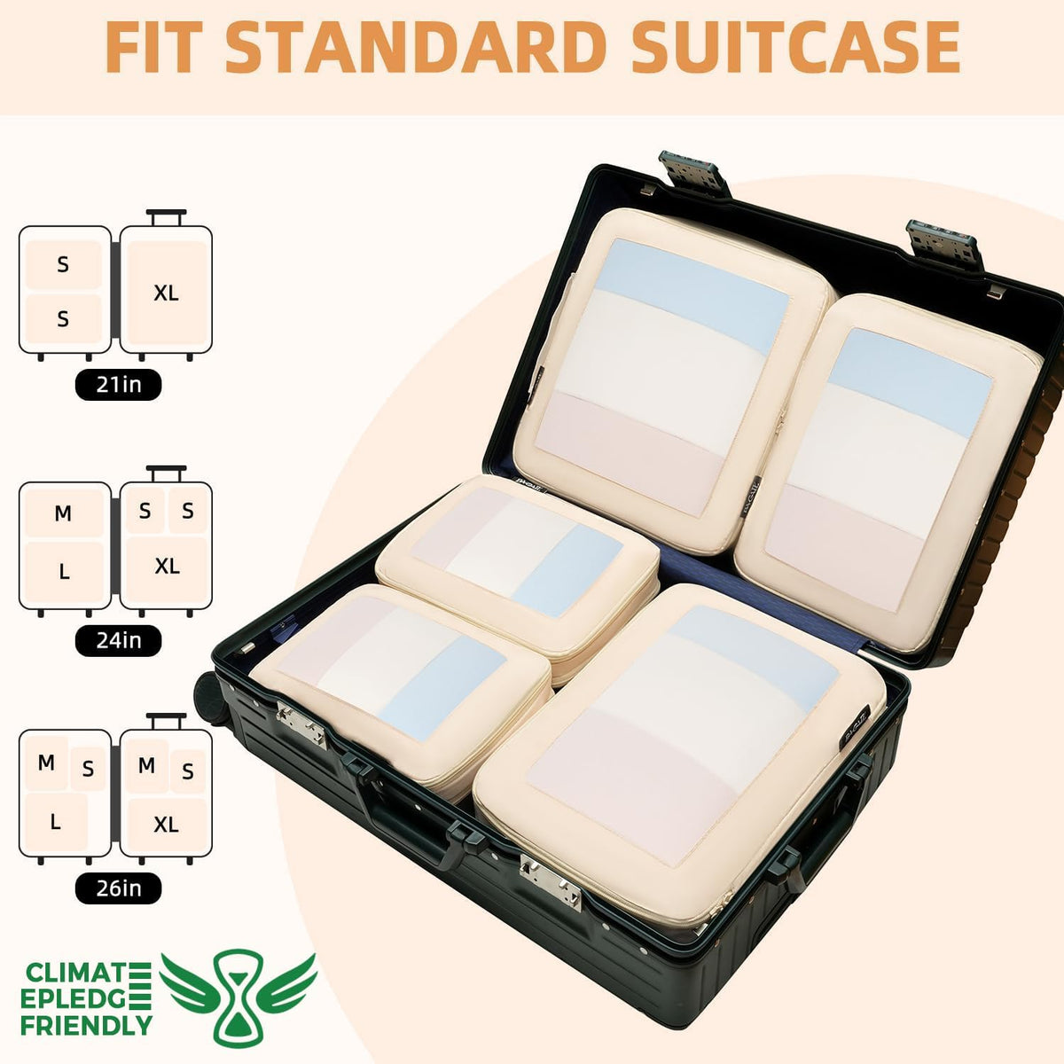4 Set/6 Set/8 Set Compression Packing Cubes Travel Accessories Expandable Packing Organizers (Square Mesh, 06-Beige) - Colors B