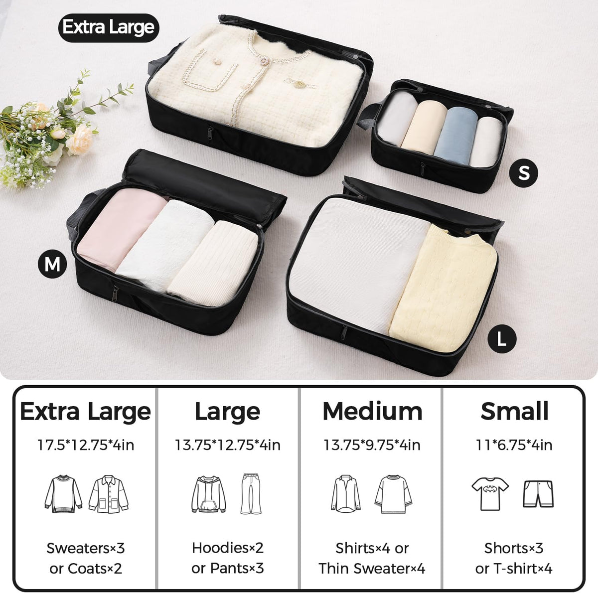4 Set/6 Set/8 Set Compression Packing Cubes Travel Accessories Expandable Packing Organizers (Square Mesh, 06-Beige) - Colors B