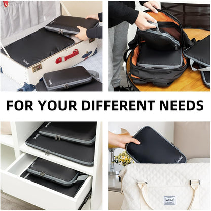 4 Set/6 Set/8 Set Compression Packing Cubes Travel Accessories Expandable Packing Organizers (Square Mesh, 06-Beige) - Colors B