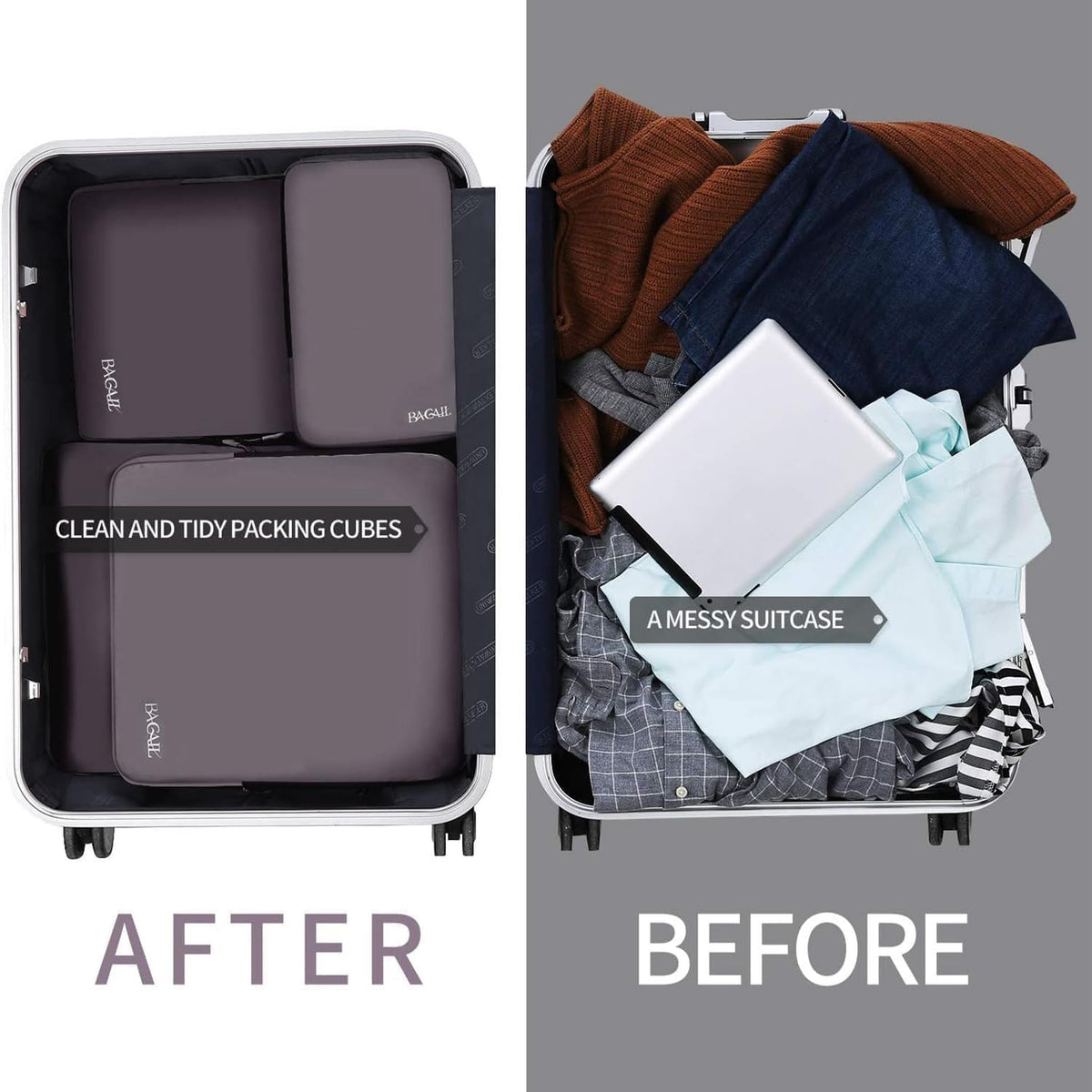 4 Set/6 Set/8 Set Compression Packing Cubes Travel Accessories Expandable Packing Organizers (Square Mesh, 06-Beige) - Colors B