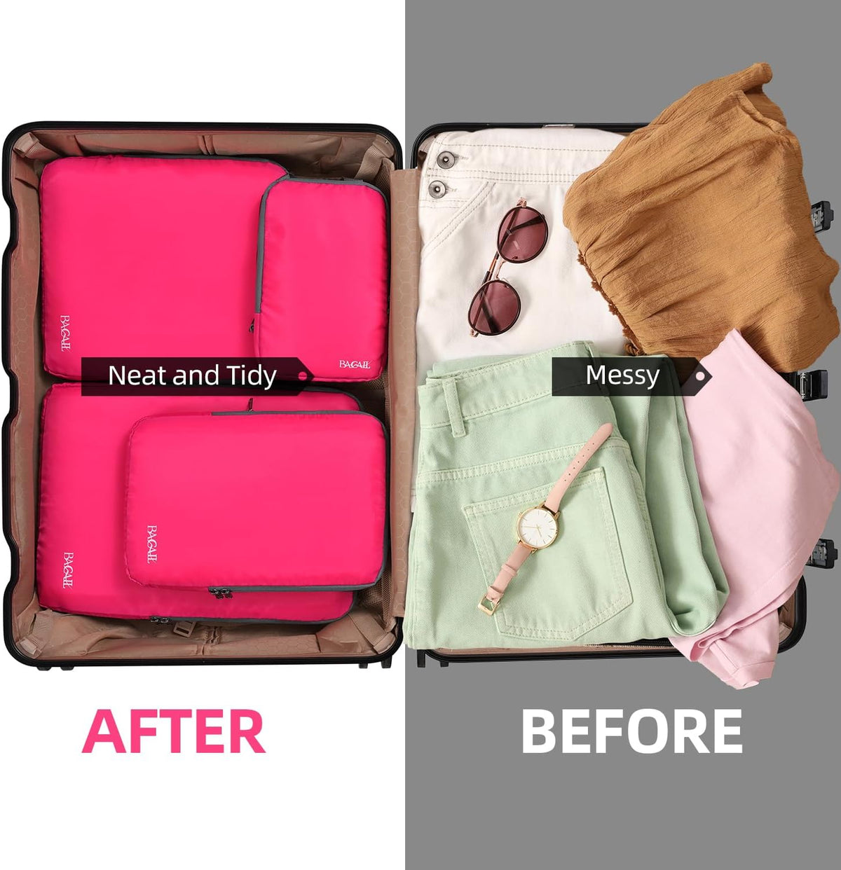 4 Set/6 Set/8 Set Compression Packing Cubes Travel Accessories Expandable Packing Organizers (Square Mesh, 06-Beige) - Colors B