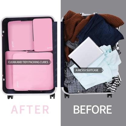 4 Set/6 Set/8 Set Compression Packing Cubes Travel Accessories Expandable Packing Organizers (Square Mesh, 06-Beige) - Colors B