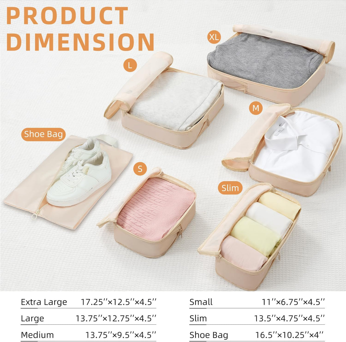 4 Set/6 Set/8 Set Compression Packing Cubes Travel Accessories Expandable Packing Organizers (Square Mesh, 06-Beige) - Colors B