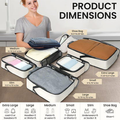 4 Set/6 Set/8 Set Compression Packing Cubes Travel Accessories Expandable Packing Organizers (Square Mesh, 06-Beige) - Colors B
