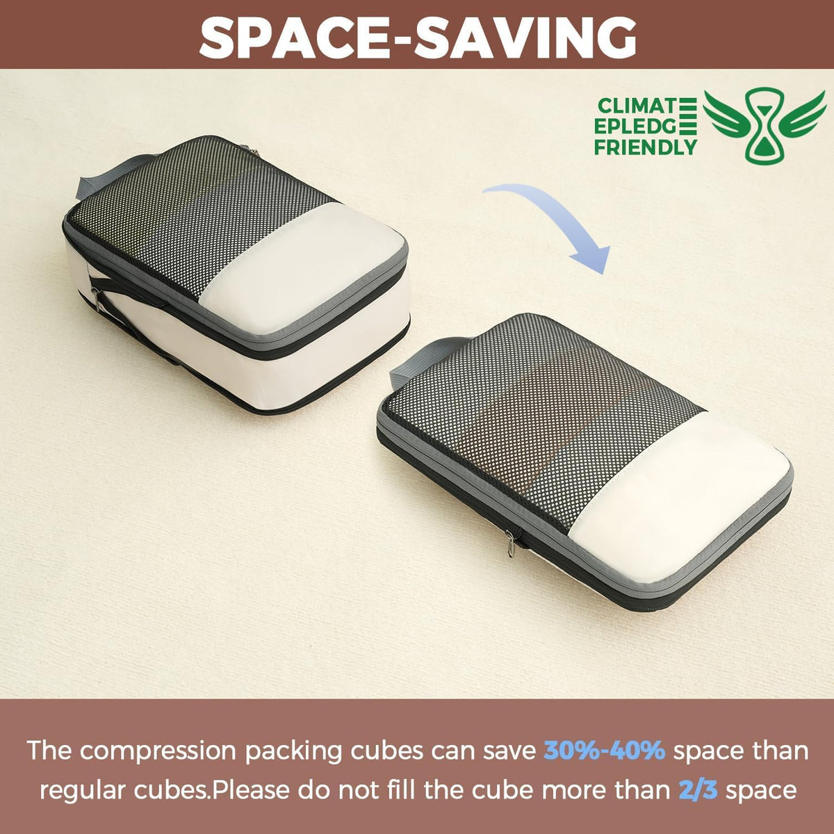 4 Set/6 Set/8 Set Compression Packing Cubes Travel Accessories Expandable Packing Organizers (Square Mesh, 06-Beige) - Colors B