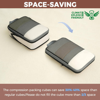 4 Set/6 Set/8 Set Compression Packing Cubes Travel Accessories Expandable Packing Organizers (Square Mesh, 06-Beige) - Colors B