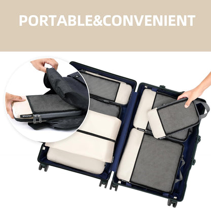 4 Set/6 Set/8 Set Compression Packing Cubes Travel Accessories Expandable Packing Organizers (Square Mesh, 06-Beige) - Colors B