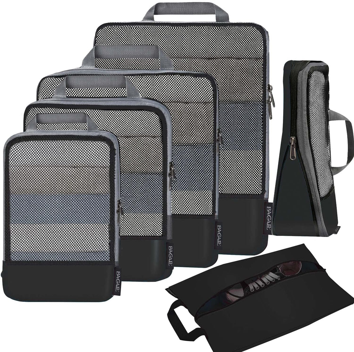 4 Set/6 Set/8 Set Compression Packing Cubes Travel Accessories Expandable Packing Organizers (Square Mesh, 06-Beige) - Colors B