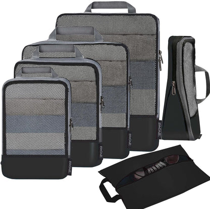 4 Set/6 Set/8 Set Compression Packing Cubes Travel Accessories Expandable Packing Organizers (Square Mesh, 06-Beige) - Colors B