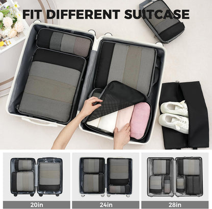 4 Set/6 Set/8 Set Compression Packing Cubes Travel Accessories Expandable Packing Organizers (Square Mesh, 06-Beige) - Colors B
