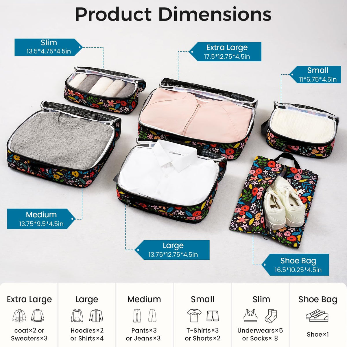 4 Set/6 Set/8 Set Compression Packing Cubes Travel Accessories Expandable Packing Organizers (Square Mesh, 06-Beige) - Colors B
