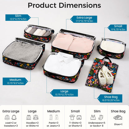 4 Set/6 Set/8 Set Compression Packing Cubes Travel Accessories Expandable Packing Organizers (Square Mesh, 06-Beige) - Colors B