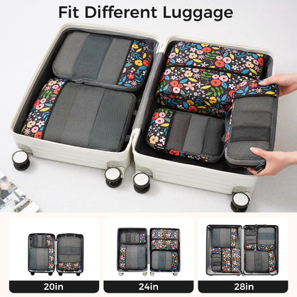 4 Set/6 Set/8 Set Compression Packing Cubes Travel Accessories Expandable Packing Organizers (Square Mesh, 06-Beige) - Colors B