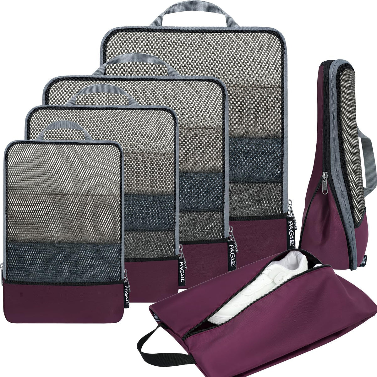 4 Set/6 Set/8 Set Compression Packing Cubes Travel Accessories Expandable Packing Organizers (Square Mesh, 06-Beige) - Colors B