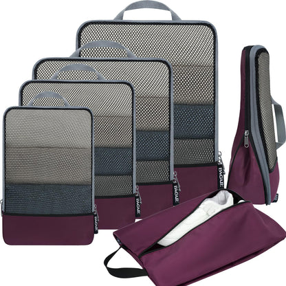 4 Set/6 Set/8 Set Compression Packing Cubes Travel Accessories Expandable Packing Organizers (Square Mesh, 06-Beige) - Colors B