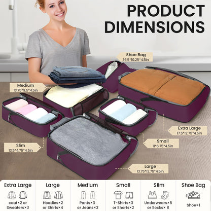4 Set/6 Set/8 Set Compression Packing Cubes Travel Accessories Expandable Packing Organizers (Square Mesh, 06-Beige) - Colors B
