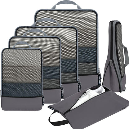 4 Set/6 Set/8 Set Compression Packing Cubes Travel Accessories Expandable Packing Organizers (Square Mesh, 06-Beige) - Colors B