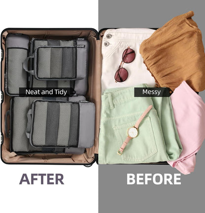 4 Set/6 Set/8 Set Compression Packing Cubes Travel Accessories Expandable Packing Organizers (Square Mesh, 06-Beige) - Colors B