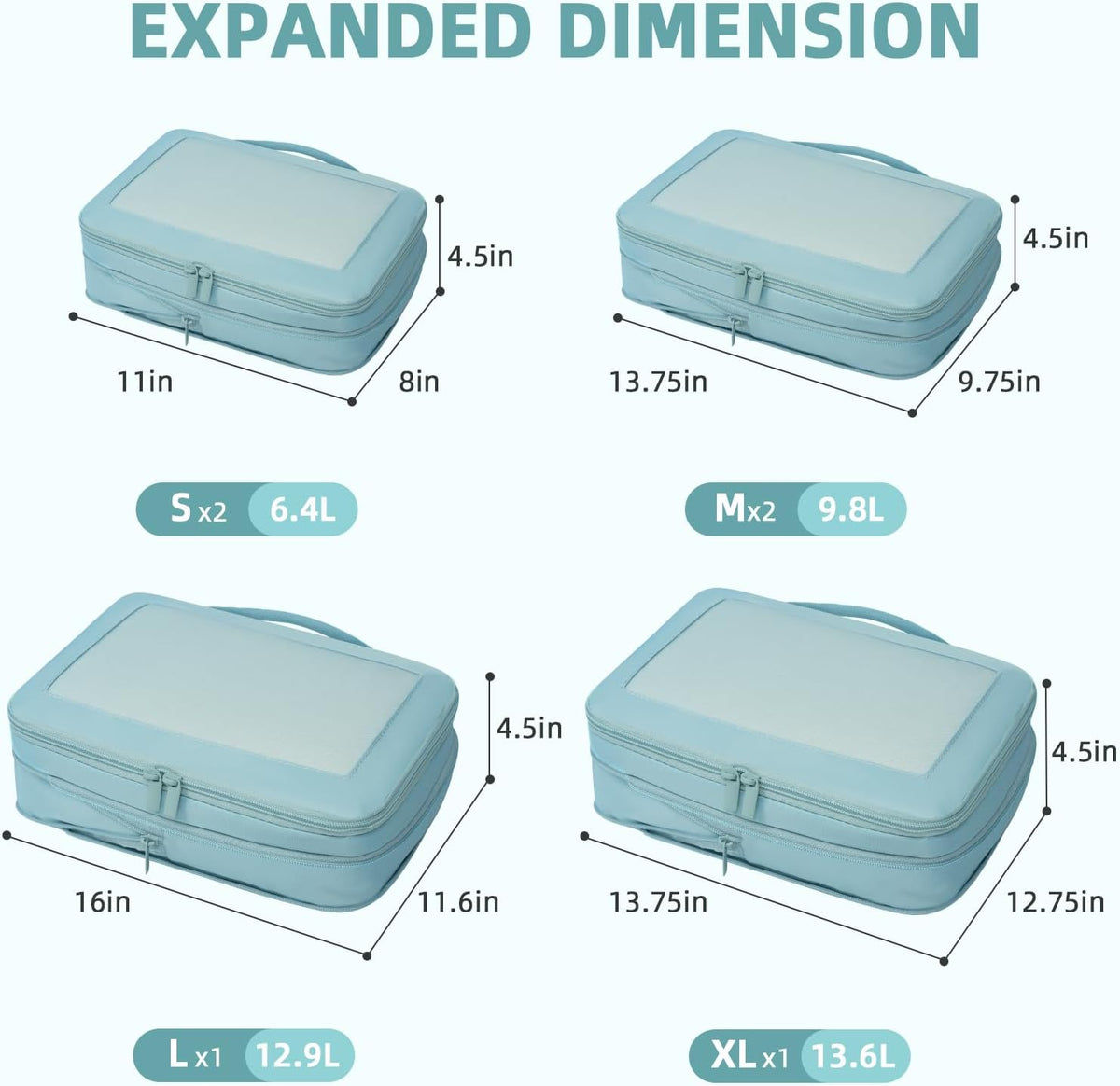 4 Set/6 Set/8 Set Compression Packing Cubes Travel Accessories Expandable Packing Organizers (Square Mesh, 06-Beige) - Colors B