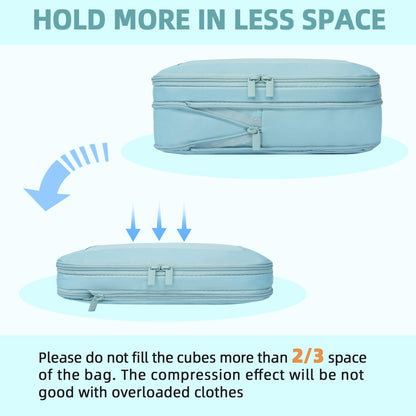 4 Set/6 Set/8 Set Compression Packing Cubes Travel Accessories Expandable Packing Organizers (Square Mesh, 06-Beige) - Colors B