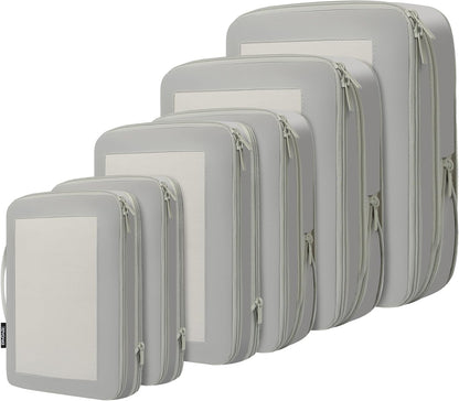 4 Set/6 Set/8 Set Compression Packing Cubes Travel Accessories Expandable Packing Organizers (Square Mesh, 06-Beige) - Colors B