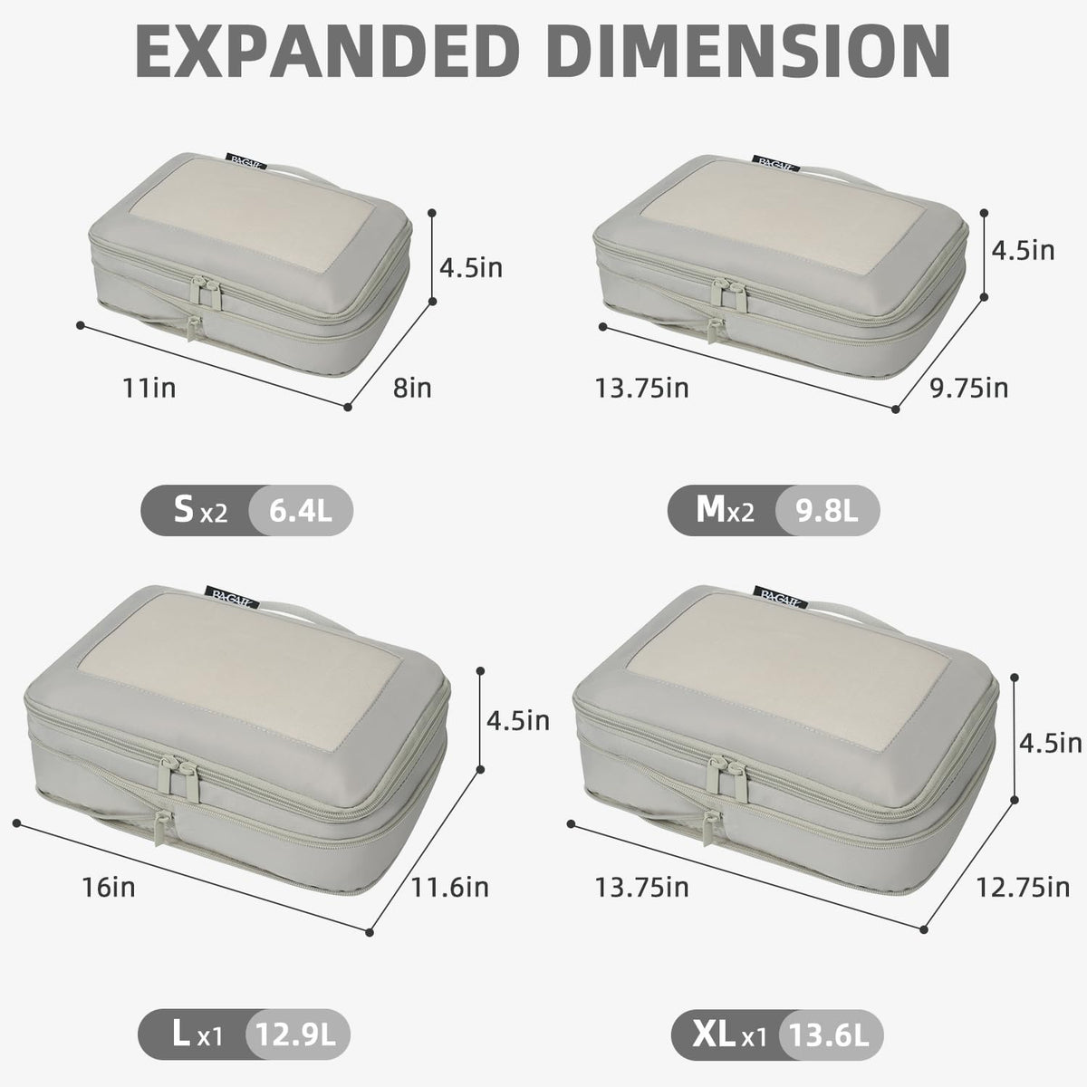 4 Set/6 Set/8 Set Compression Packing Cubes Travel Accessories Expandable Packing Organizers (Square Mesh, 06-Beige) - Colors B