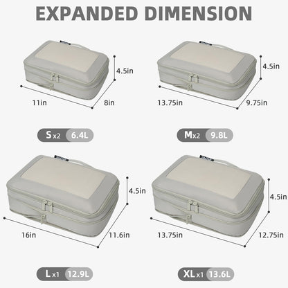 4 Set/6 Set/8 Set Compression Packing Cubes Travel Accessories Expandable Packing Organizers (Square Mesh, 06-Beige) - Colors B