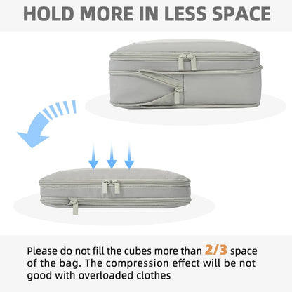4 Set/6 Set/8 Set Compression Packing Cubes Travel Accessories Expandable Packing Organizers (Square Mesh, 06-Beige) - Colors B