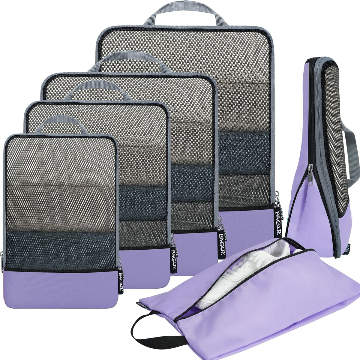 4 Set/6 Set/8 Set Compression Packing Cubes Travel Accessories Expandable Packing Organizers (Square Mesh, 06-Beige) - Colors B