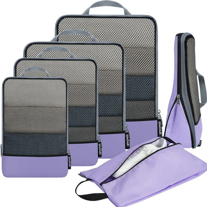 4 Set/6 Set/8 Set Compression Packing Cubes Travel Accessories Expandable Packing Organizers (Square Mesh, 06-Beige) - Colors B