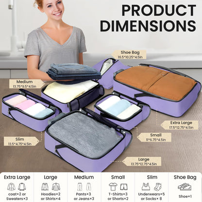 4 Set/6 Set/8 Set Compression Packing Cubes Travel Accessories Expandable Packing Organizers (Square Mesh, 06-Beige) - Colors B