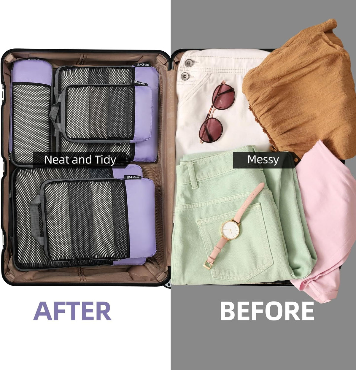 4 Set/6 Set/8 Set Compression Packing Cubes Travel Accessories Expandable Packing Organizers (Square Mesh, 06-Beige) - Colors B