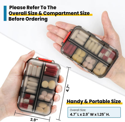 LANDNEOO 14 Grids Pill Organizer Box with Labels, Travel Medication Holder Dispenser Case Kit, Pocket Daily Pharmacy Container for Fish Oil Vitamin Supplement Storage, Khaki Pink Grey, 3 Pack