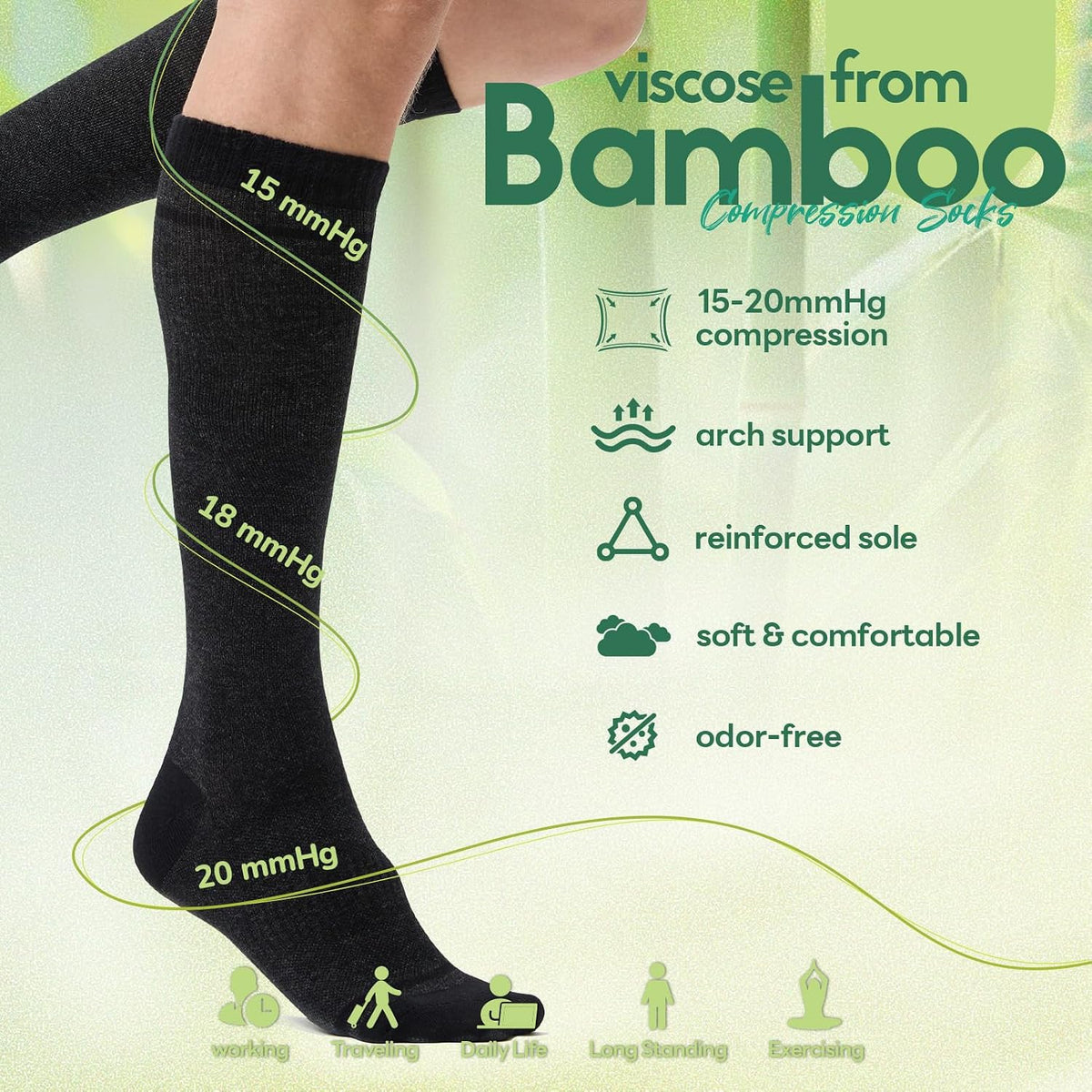 Compression Socks Women & Men 15-20 mmHg for Flying