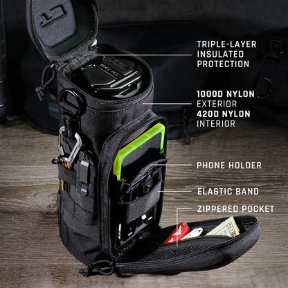 U1 Water Bottle Pouch with Zippered Hardshell Cap, Fits Up to 40oz Bottle, Molle System, Heavy Duty, Made With 100% Nylon