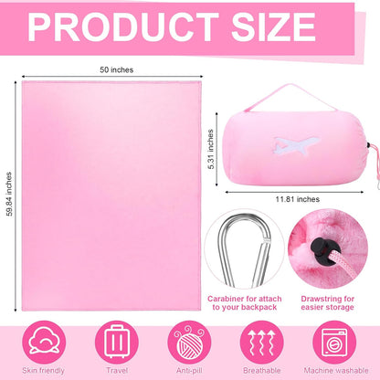 6 Sets Bulk Travel Blanket Pillows for Long Flight Sleeping 50 x 60 Inches Soft Flannel Packable Airplane Flight Blanket 2 in 1 Combo Warm Traveling Plane Essentials(Pink)