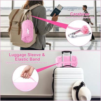 6 Sets Bulk Travel Blanket Pillows for Long Flight Sleeping 50 x 60 Inches Soft Flannel Packable Airplane Flight Blanket 2 in 1 Combo Warm Traveling Plane Essentials(Pink)