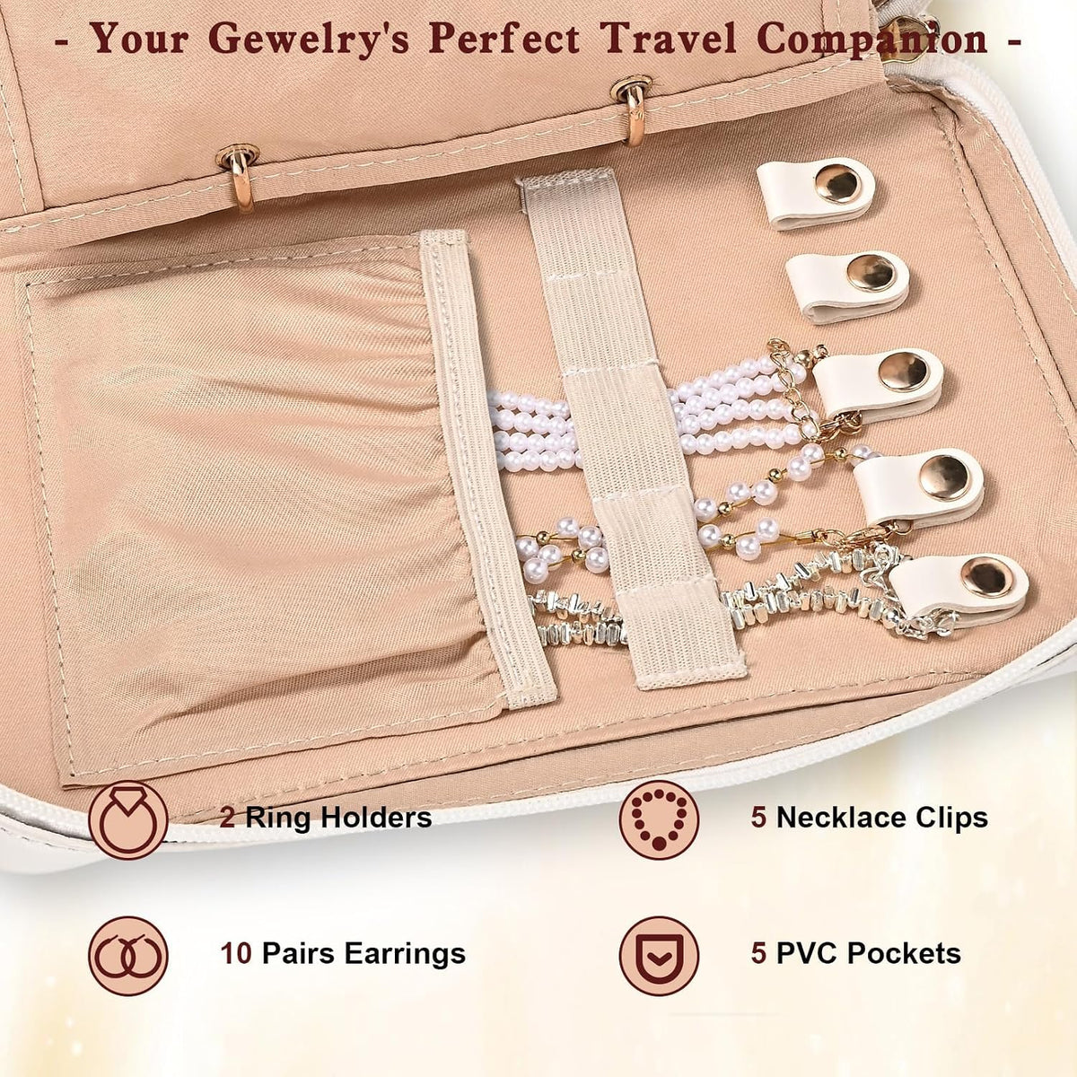 Travel Jewelry Organizer for Women, Detachable Pouches, Tangle-Free, Black