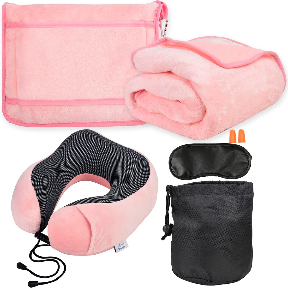 Travel Blanket and Pillow Set - Neck Pillow Airplane Essentials, Pink