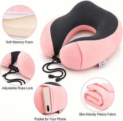 Travel Blanket and Pillow Set - Neck Pillow Airplane Essentials, Pink