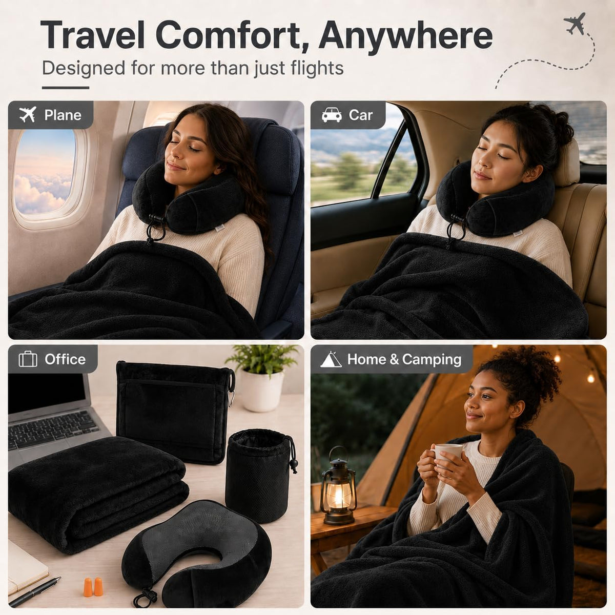 Travel Blanket and Pillow Set - Neck Pillow Airplane Essentials, Pink