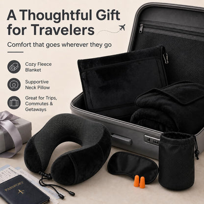 Travel Blanket and Pillow Set - Neck Pillow Airplane Essentials, Pink