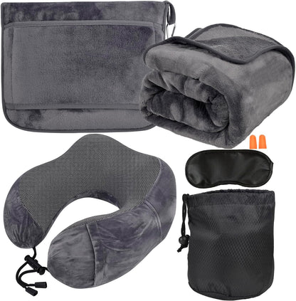 Travel Blanket and Pillow Set - Neck Pillow Airplane Essentials, Pink
