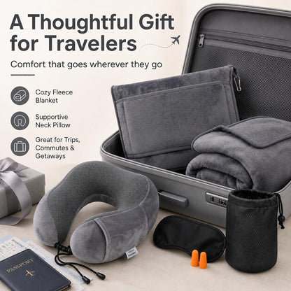 Travel Blanket and Pillow Set - Neck Pillow Airplane Essentials, Pink