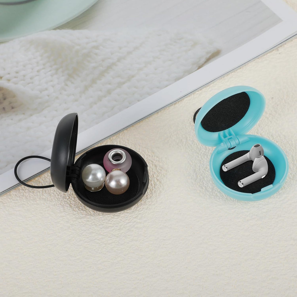 2pcs Earplug Cases, Ear Plug Carrying Cases, Mini Portable Earplug Case, Round Potable Ear Plug Holder with Lanyard Portable Mini Storage Case for Business Trip Storage Earbuds Trinkets Pills(2)