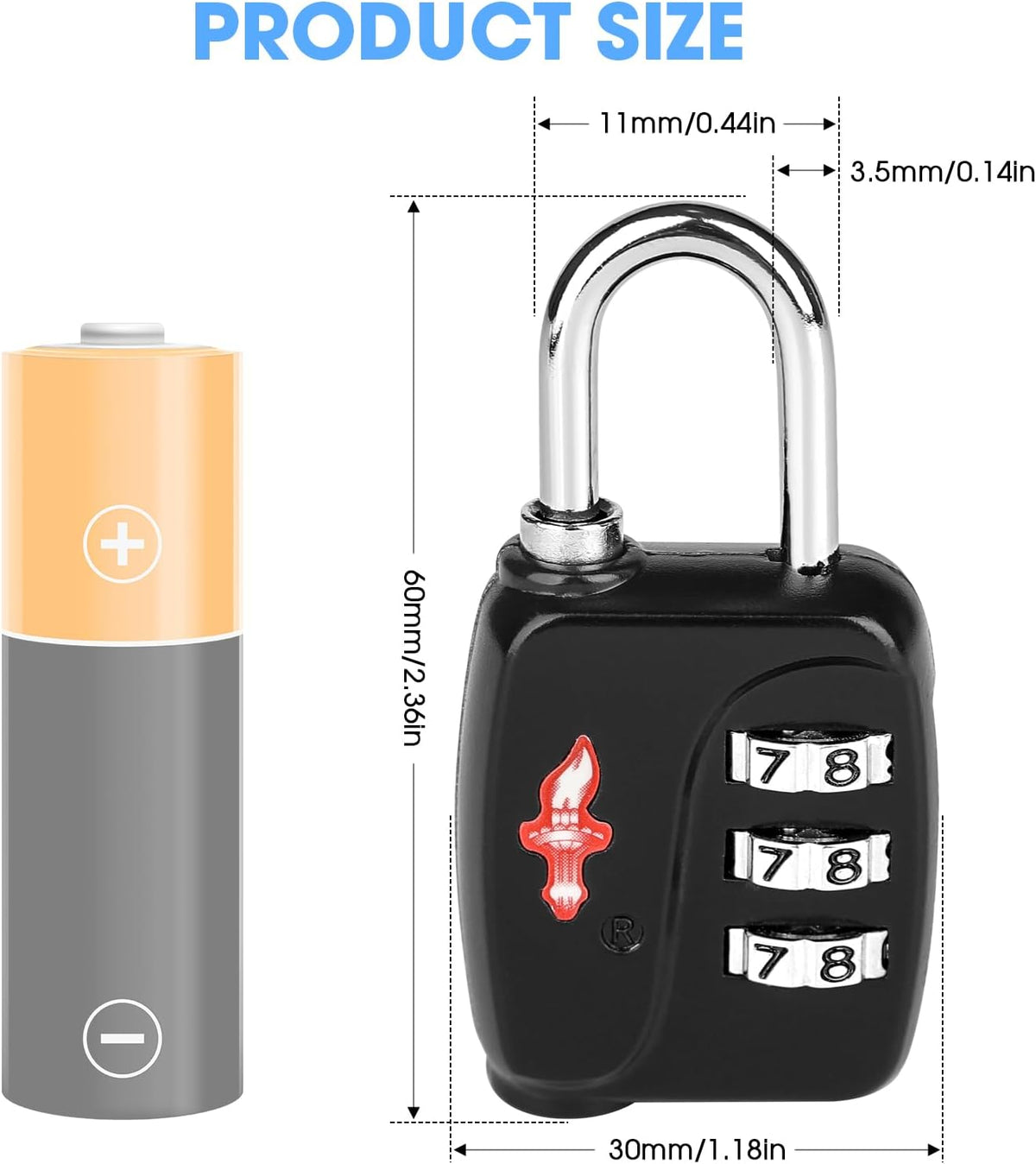 Safe Skies 3-Digit TSA Lock Black – Easy Set for Luggage