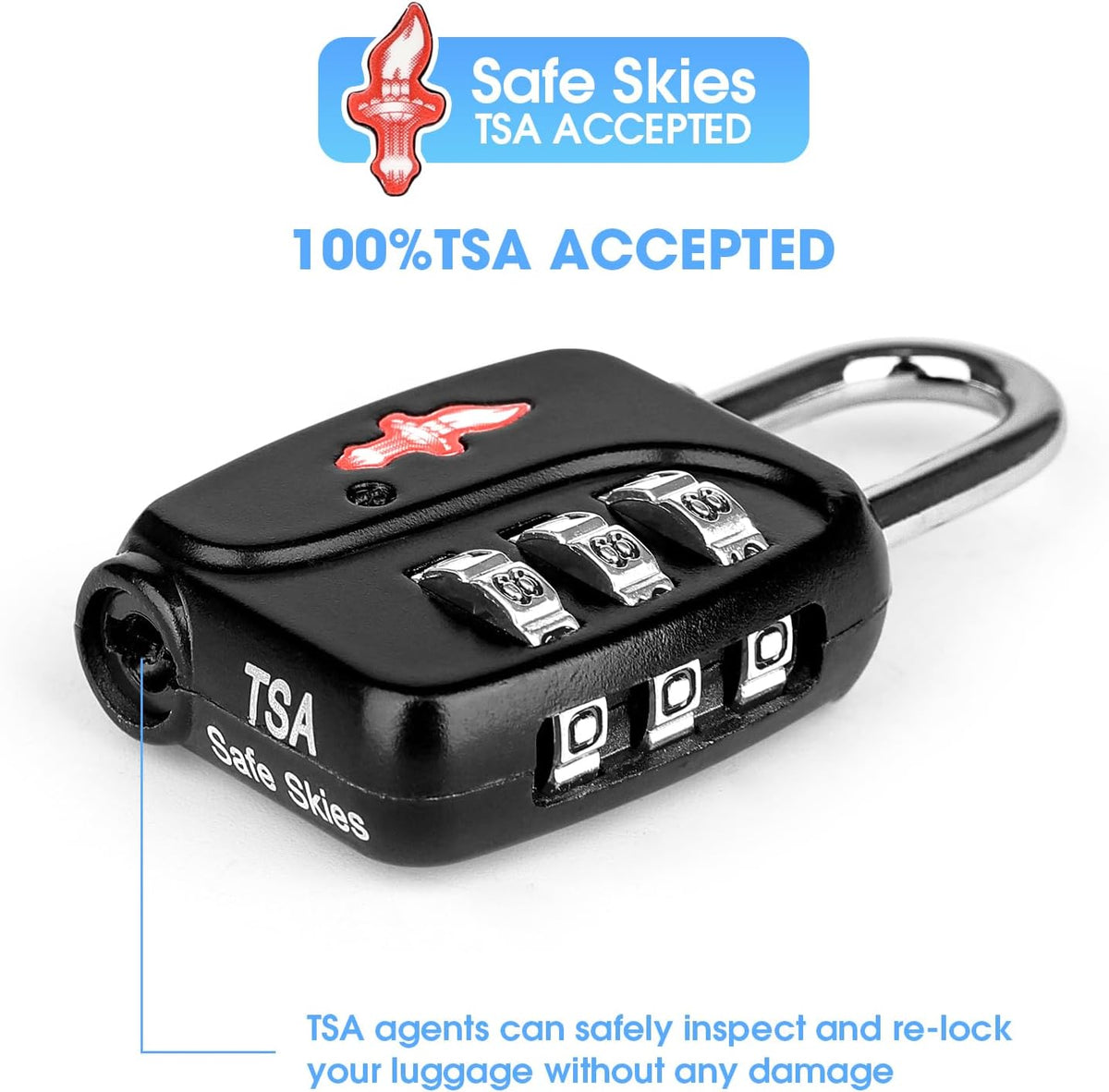 Safe Skies 3-Digit TSA Lock Black – Easy Set for Luggage